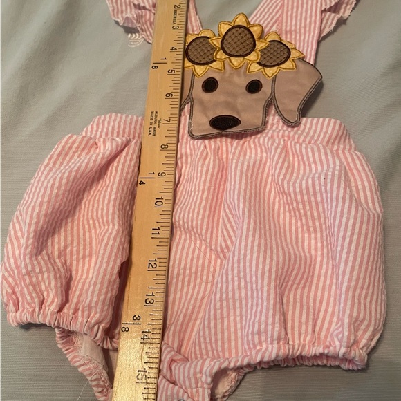 Pink Striped Kids One Piece with Sunflower Dog Design - Picture 6 of 11